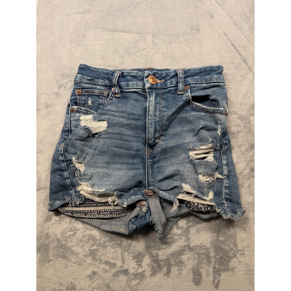 American Eagle Curvy High Rise Shortie Shorts Womens 2 Blue Next Level Stretch